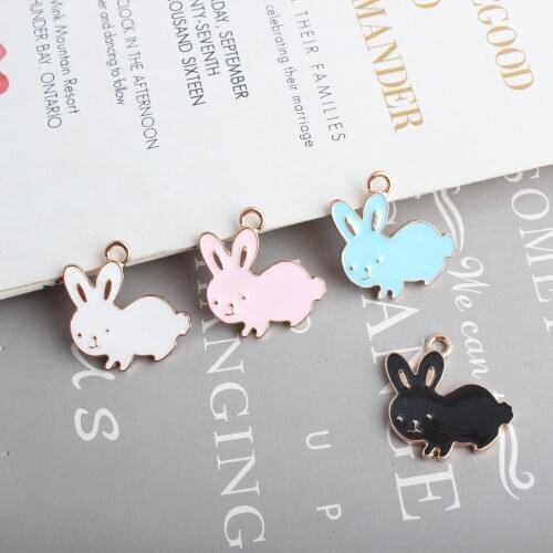 Free Shipping 10pcs 23*24mm Kawaii Animal Rabbit Pendants Gold Tone Plated Oil Drop Cute Earring Necklace Floating Charms