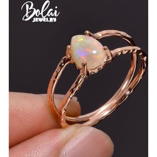 Bolai ,Simple 0.67ct Opal Ring pear shape 6*8mm Ethiopia Natural Gemstone fine jewelry 925 sterling silver for girls nice gift