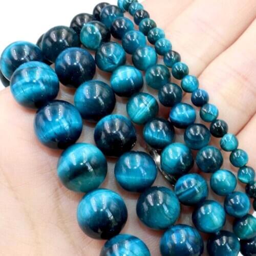 Natural Stone Lake Blue Tiger Eye Agates Round Beads 4 6 8 10 12 MM Pick Size For Jewelry Making DIY Bracelet Necklace Material