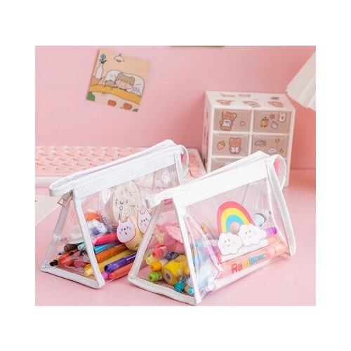 Korean version of simple square transparent portable pencil case anime cartoon cute funny storage coin purse cosmetic bag