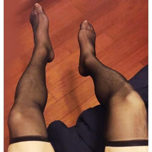 Sexy Stockings for Men Gay Lingerie Rib Top Cuff Transparent Silk Stocking Mens Thigh High White Black Stockings Dropshipping