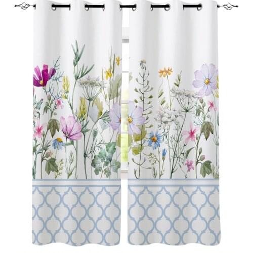 Blue Morocco Spring Flower Wildflower Window Curtains Home Decor Living Room Curtains Bedroom Curtains Kitchen Door Drapes