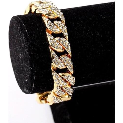 Hip Hop Full Rhinestone Zircon Buckle Gold Cuban Chain Bracelet For Men Women Jewelry Dropshipping Rap Jewelry