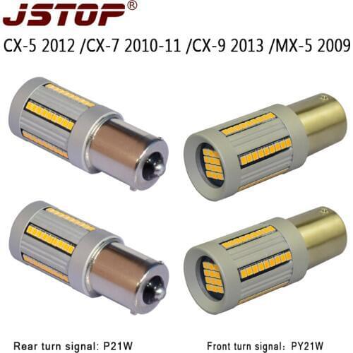JSTOP 4PCS/set CX-5 CX-7 CX-9 MX-5 No error front Rear Turn Signal P21W PY21W 1156PY 12VAC Yellow No Hyper Flash led Turn Signal