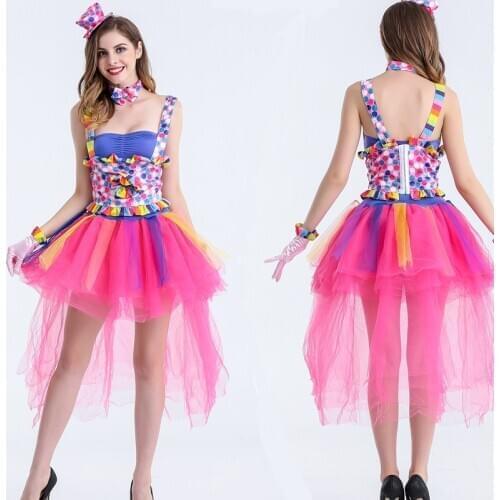 Classic Carnival Costumes Candy Color Adult Female Circus Clown Costume Naughty Harlequin Uniform Fancy Dress Cosplay for women
