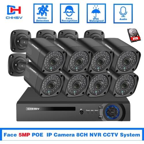 H.265 8CH POE NVR Kit HD Face Detection CCTV Camera System 5MP Sound Audio POE IP Camera Home Security Video Surveillance Set