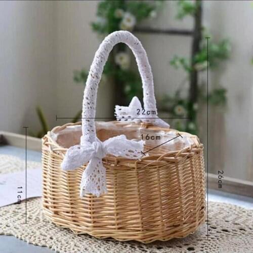 Storage Basket Flower Basket Lace Design Ornamental with Handle Picnic Foods Storage Basket for Hiking