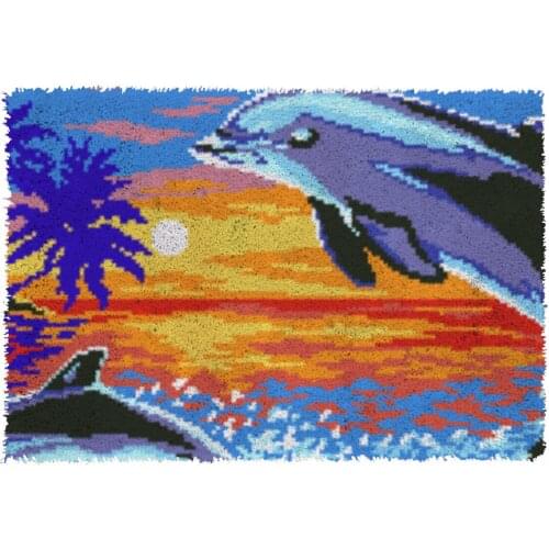 Latch Hook Kits DIY dolphin Carpet Rug Plush Wall Tapestry Kits Crochet Floor Mat Thick Yarn Cushion Arts & Crafts