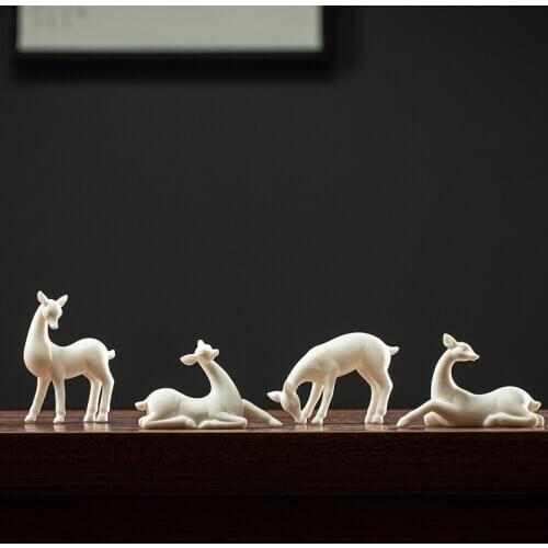 Mini Small Number Ceramic Ornament Animal Deer Ceramic Whiteware Handicraft Zen Flower Pot Gardening Tea Pet Mini Tea Set
