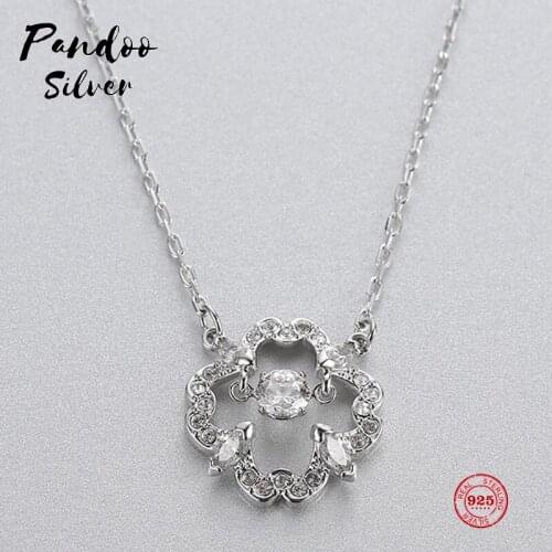 PANDOO Fashion Charm 925 Sterling Silver Original 1:1 Copy, Jump Crystal Flower Flower Necklace Female Luxury Jewelry Gifts