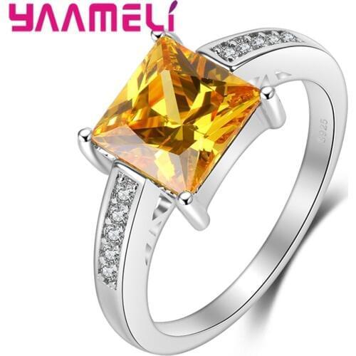Fashionble Women Band Rings Prong Setting With Clealy Yellow Afraic Zircons 925 Sterling Silver Ring Daily Jewelry