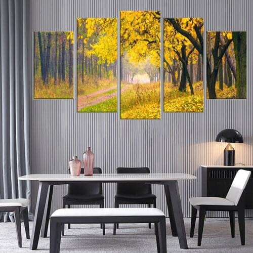 Wall Art HD Prints Home Decor Poster Pictures Forest Yellow Leaf Tree Canvas Paintings For 5 Pieces Living Room Frame Artwork