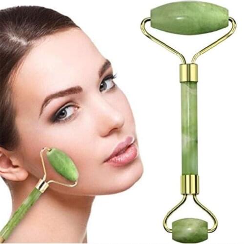 Jade Stone Facial Massage Roller For Face Neck Natural Massager Green Guasha Scraper Set Thin Lift Beauty Slimming Tools Roller
