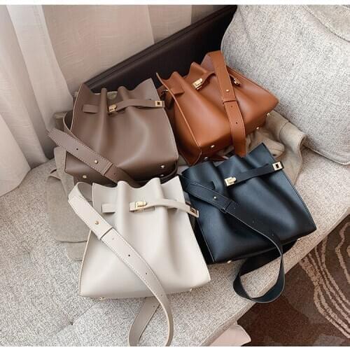 New 2021 Fashion Women PU Leather Bucket Bag Vintage Female Soft Shopping Messenger Bag Shoulder Cross Body Bags For Girls