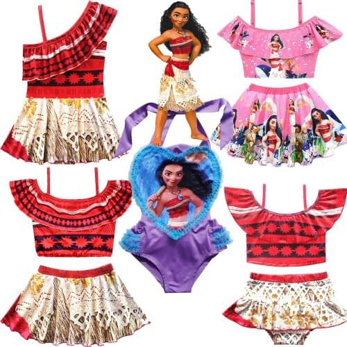 2021 Newest mang kinds of Moana Beach Girls dress vaiana Bikini one piece Swim Bow wear Kids Children dress Swimsuits 3-10Year