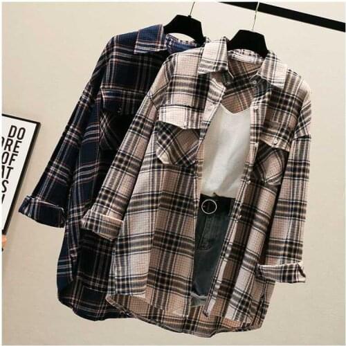 2020 Spring And Summer New Fashion Women Blouses Big Plaid Cardigan Long Sleeve Loose Shirt Women Jacket Leisure Female Coat
