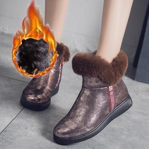 Winter New Sequined Snow Boots Womens Warm Platform Short Boots Cotton-Padded Shoes with Velvet Large Size Womens Shoes