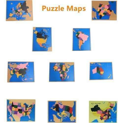 9/ 10pcs) Wooden Puzzle Map Geography Montessori Materials Early Educational Toys Preschool Equipment for Culture Area