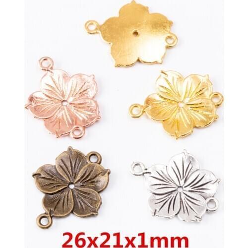 25pcs Charms Double hanging flower connector Pendant Bright Zinc Alloy Fit Bracelet Necklace DIY Metal Jewelry Findings 6425