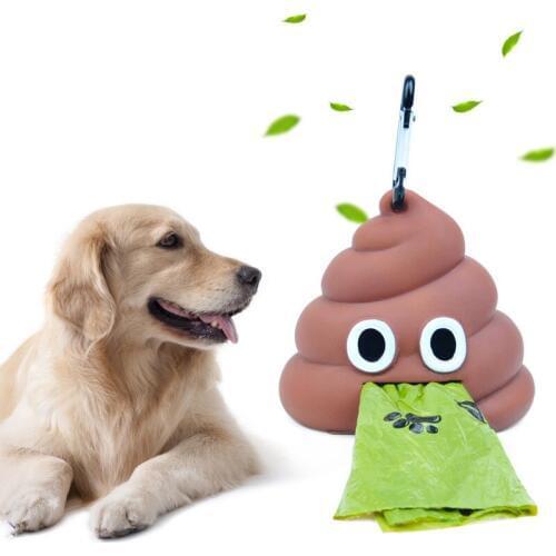 1pc Portable Soft Silicone Shit Shape Cartoon Outdoor Walking Travel Disposable Rubbish Bag Storage Box Pet Dog Cat Supply