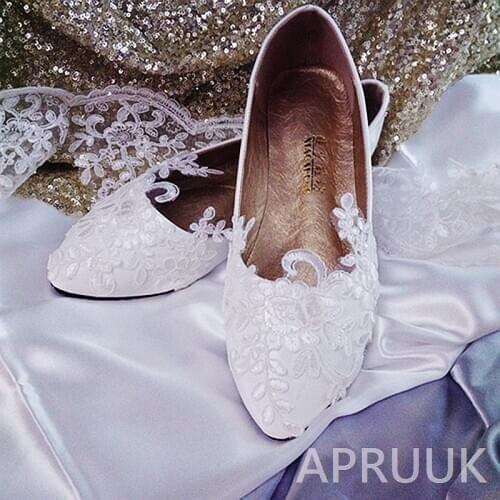 Plus size white lace flats wedding shoes bride fashion designer bridal bridesmaid party dinner proms dress appliques lace flats