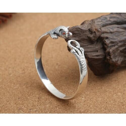 Adjustable Cute Retro Handmade Cat Bangle Antique Silver Free Size Pet Bracelet