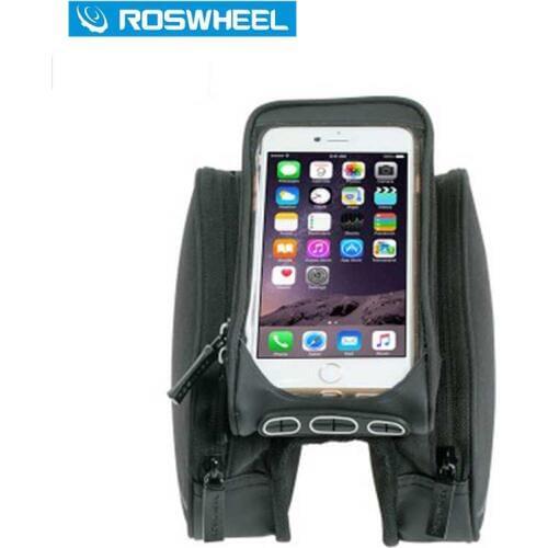 New Roswheel 5.7'' Black Bicycle Front Tube Bag Mountain Bike Phone Case Bag Bicycle Double Pannier Pouch Size L Bolso Bicicleta