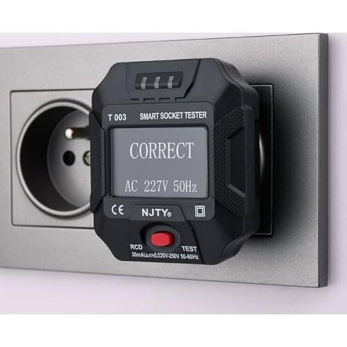 Circuit Detector T003 10A Standard Smart Socket Tester EU UK Wall Plug Ground Zero Line Check RCD Tester AC 90-250V