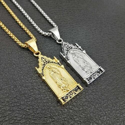 Hip Hop Gold Silver Color 316L Stainless Steel Orthodox Church Virgin Mary Pendants Necklace for Men Women Jewelry