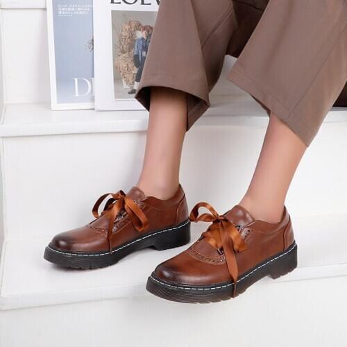 Women shoes 2021 Lace-Up Round Toe Spring/Autumn Oxfords flat shoes for women zapatos de mujer big size 34-43