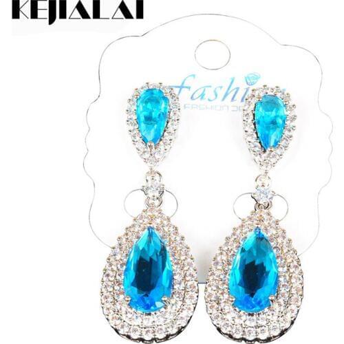 Vintage Drop Earrings Women Silver Plated Crystal Dangling Earrings Water Drop Shape Long Earring Wedding Jewelry Gift NS-002