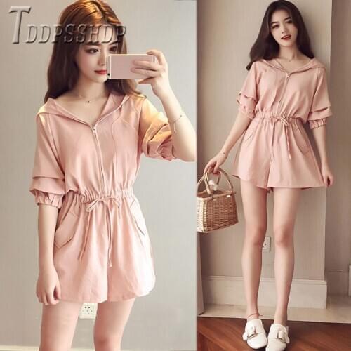 2020 Summer New Elastic Waist Women Jumpsuit Chiffon Wide Leg Female Playsuit