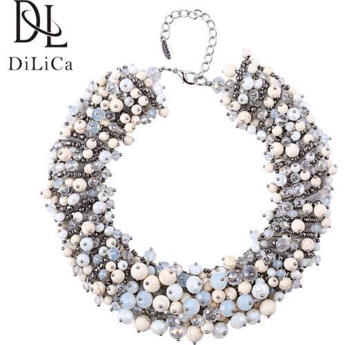 DiLiCa Fashion Choker Necklace Hand-knitted Crystal Beads Necklaces for Women Statement Bib Necklace Collier Maxi Ketting