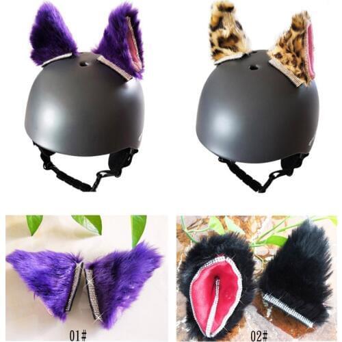 2pcs/Set Car Motorcycle Helmet Decoration Creative Diamond Cat Ears Plush Paste For Motorbike Helmets Cosplay style Car styling