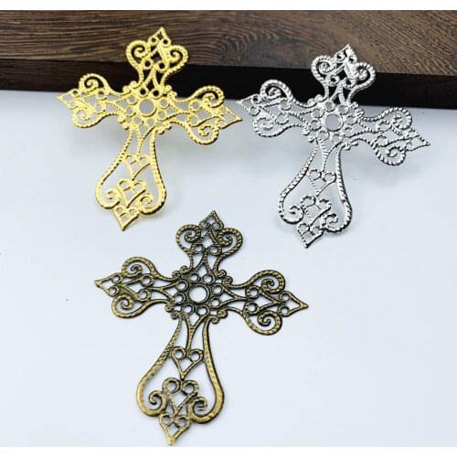 20 pcs/lot 58*63mm Metal Filigree Cross Flowers Slice Charms base Setting Jewelry DIY Components Findings