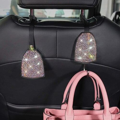 2x Bling Crystal Rhinestone Car Back Seat Headrest Hooks for Bag Purse Grocery Hanging Bag Cloth Grocery Clip