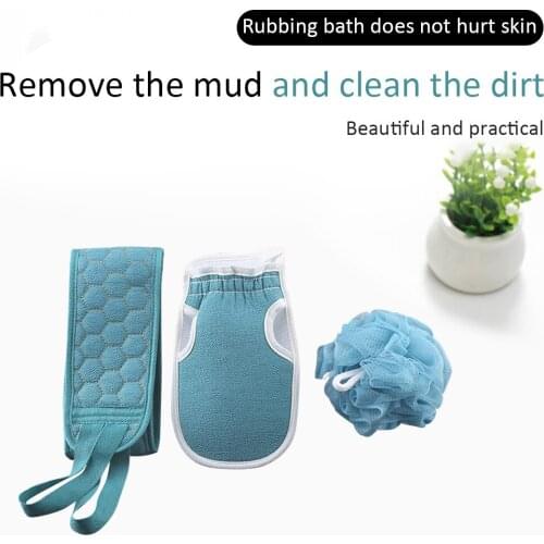 3pcs Bath Towel Shower Cleaning Back Scrubber Body Massage Brush Glove Set Back Scrubber Shower Strap Body Massage
