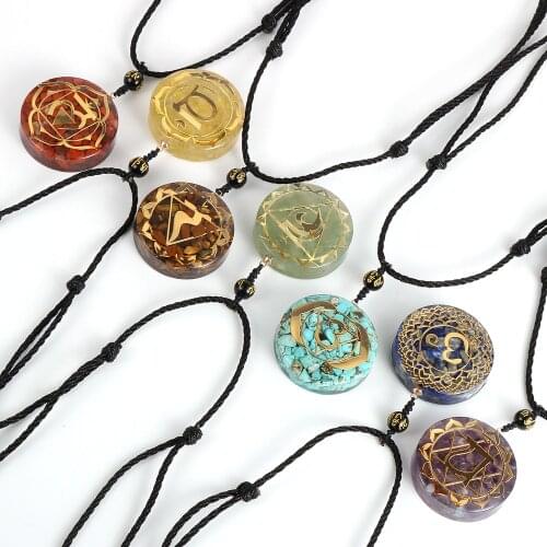 7 Chakras Natural Stone Chips Gravel Yoga OM Charm Oronge Necklace Soothe The Soul Healing Reiki Energy Orgonite Pendant Jewelry