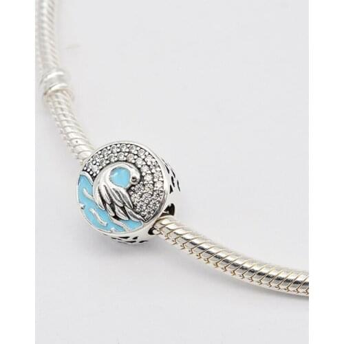 925 Sterling Silver Inlaid With CZ White Zircon River Swan Spreading Its Wings Pendant Charm Bracelet DIY Jewelry For Pandora