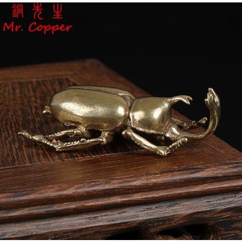 Antique Bronze Beetle Miniature Figurines Small Desk Decorations Vintage Brass Insect Tea Pets Ornament Home Decor Accessories