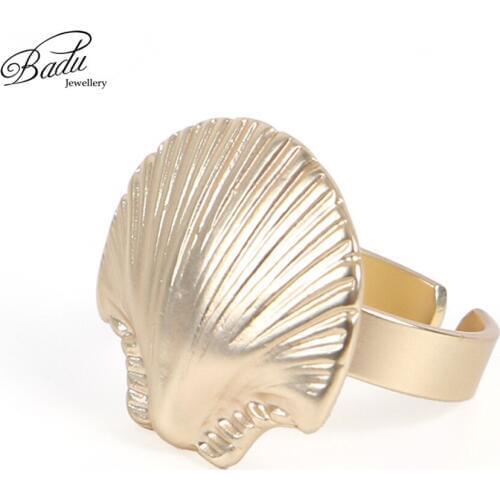 Badu Gold Sea Clam Shell Finger Ring Cuff Bohemian Punk Style Adjustable Rings for Women Party Jewelry Dropshipping