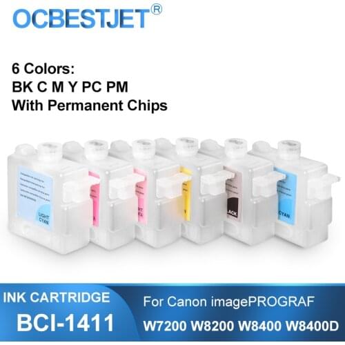 BCI-1411 Refillable Ink Cartridge With Permanent Chip For Canon imagePROGRAF W7200 W8200 W8400 W8400D Printer 330ML 6Colors/Set