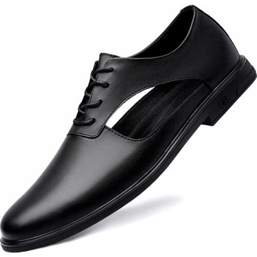 Summer Men Leather Dress Shoes Breathable Leather Casual Shoes For Men Handmade Sewing Sandals Business Work Shoes For Men