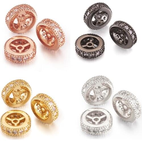 10pcs Rondelle Loose Spacer Beads Brass Cubic Zirconia Beads for Jewelry Making Beading Supplies Diy Charms Bracelet Handmade