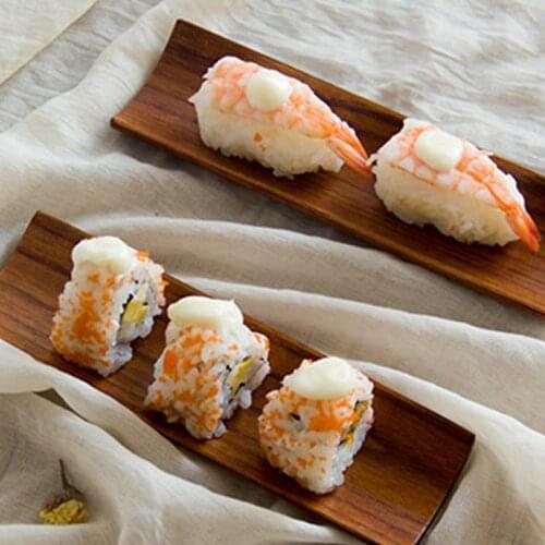 Wooden Oblong Dumplings Sushi Serving Tray Salad Bread Dishes Plate for Home Restaurant Kitchen Supplies
