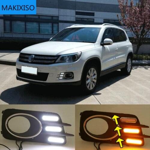 2Pcs For Volkswagen VW Tiguan 2010 2011 2012 LED DRL Daytime Running Light Daylight driving yellow Signal lamps