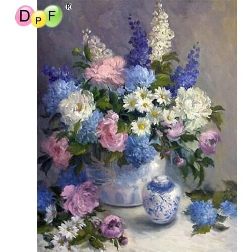 DPF DIY Blue Pink Flower 5D Square Diamond Painting Cross Stitch Crafts Diamond Embroidery Mural Home Decoration Mosaic