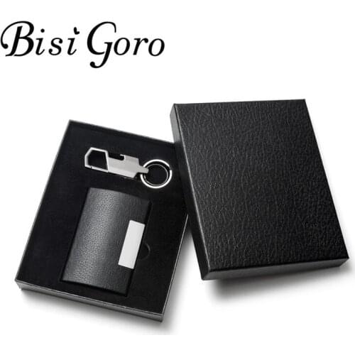 BISI GORO 2021 New Card Holder Set High Quality RFID Metal Wallet Aluminum Box Stainless Steel keys holder Giftbox Black Box
