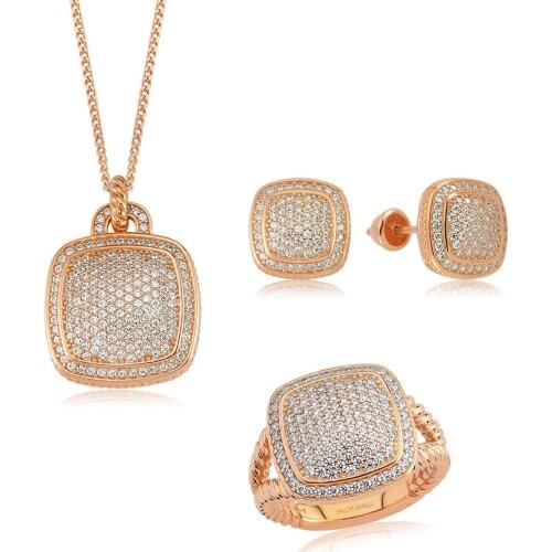 Valori Jewels Shimmer, Zirconia White Gemstone, Rose Gold Plated, Sterling Silver Trio Set