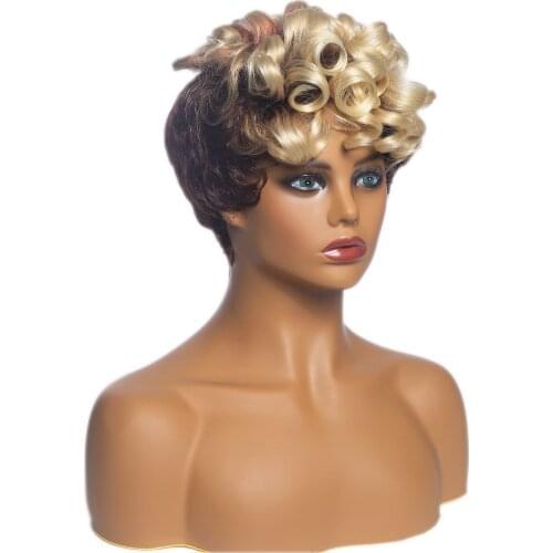 Short Hair Afro Kinky Curly Wigs With Bangs For Women Synthetic African Ombre Daily Wigs High Temperature